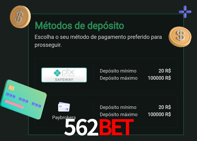 O cassino 562BET oferece uma grande variedade de métodos de pagamento
